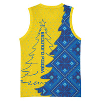 Ukraine Christmas Basketball Jersey with Yellow and Blue Tree Design and Traditional Embroidery - Wonder Print Shop