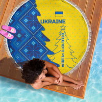 Ukraine Christmas Beach Blanket with Yellow and Blue Tree Design and Traditional Embroidery - Wonder Print Shop