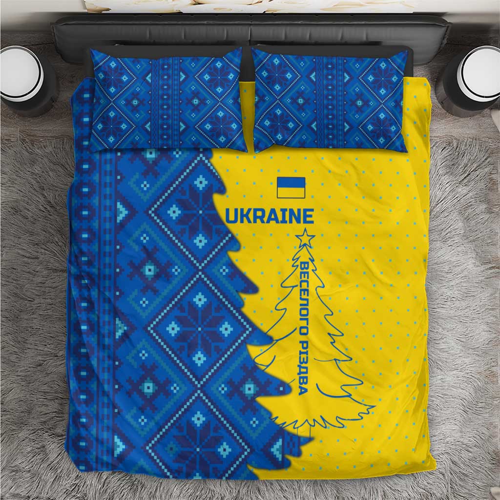 Ukraine Christmas Bedding Set with Yellow and Blue Tree Design and Traditional Embroidery - Wonder Print Shop