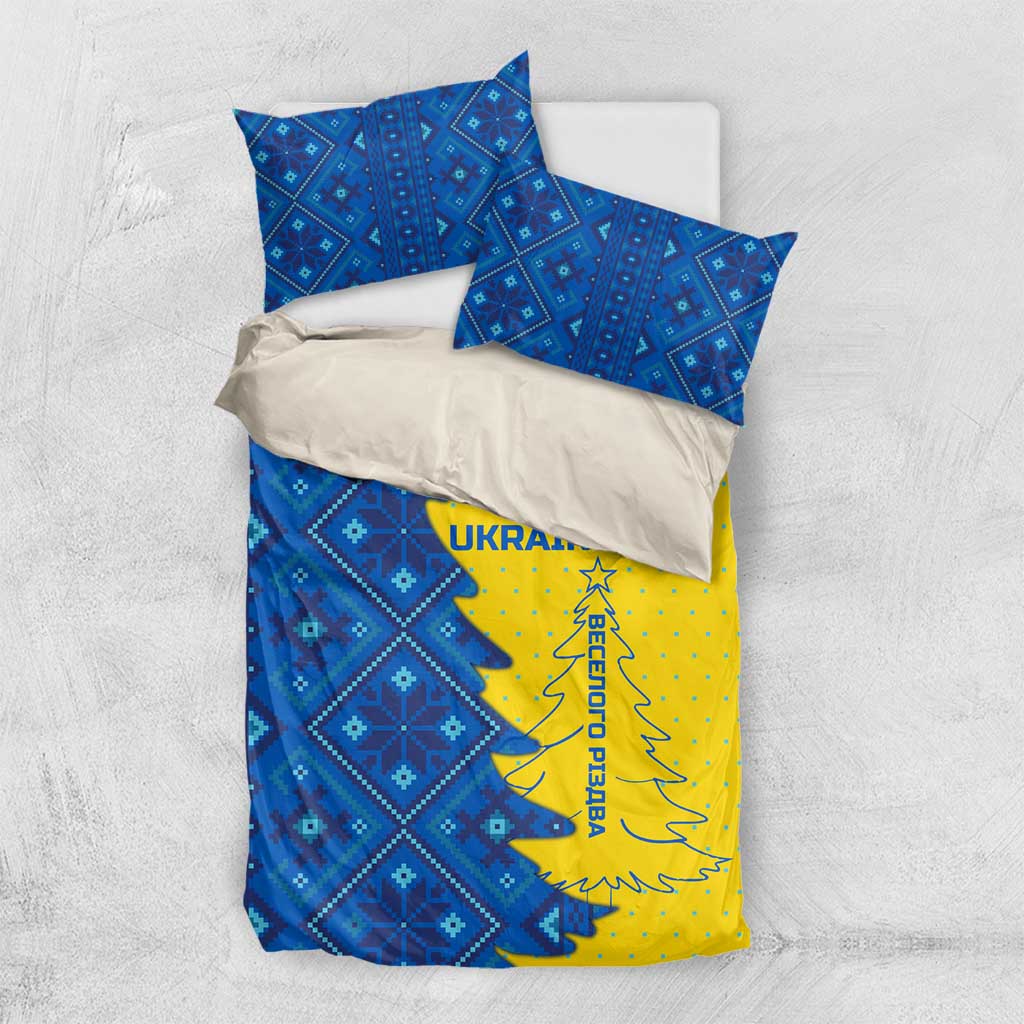 Ukraine Christmas Bedding Set with Yellow and Blue Tree Design and Traditional Embroidery - Wonder Print Shop
