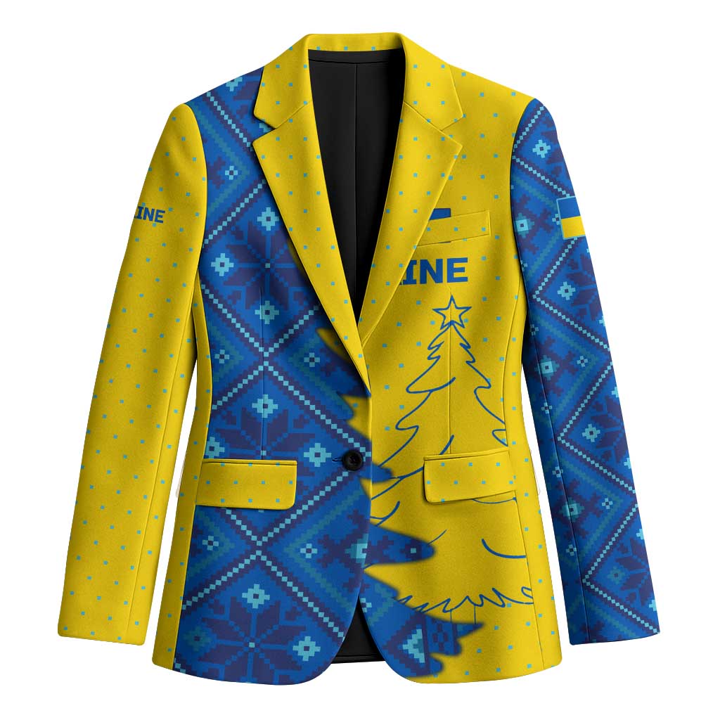 Ukraine Christmas Blazer with Yellow and Blue Tree Design and Traditional Embroidery - Wonder Print Shop