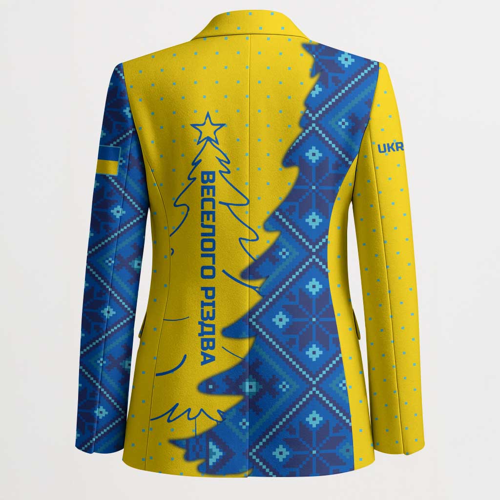 Ukraine Christmas Blazer with Yellow and Blue Tree Design and Traditional Embroidery - Wonder Print Shop