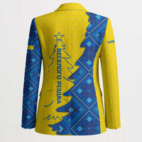 Ukraine Christmas Blazer with Yellow and Blue Tree Design and Traditional Embroidery - Wonder Print Shop