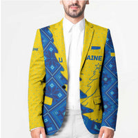 Ukraine Christmas Blazer with Yellow and Blue Tree Design and Traditional Embroidery - Wonder Print Shop