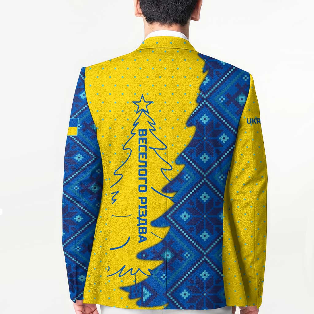 Ukraine Christmas Blazer with Yellow and Blue Tree Design and Traditional Embroidery - Wonder Print Shop