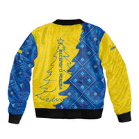 Ukraine Christmas Bomber Jacket with Yellow and Blue Tree Design and Traditional Embroidery - Wonder Print Shop