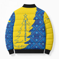 Ukraine Christmas Bomber Puffer Jacket with Yellow and Blue Tree Design and Traditional Embroidery - Wonder Print Shop