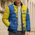 Ukraine Christmas Bomber Puffer Jacket with Yellow and Blue Tree Design and Traditional Embroidery - Wonder Print Shop