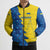 Ukraine Christmas Bomber Puffer Jacket with Yellow and Blue Tree Design and Traditional Embroidery - Wonder Print Shop