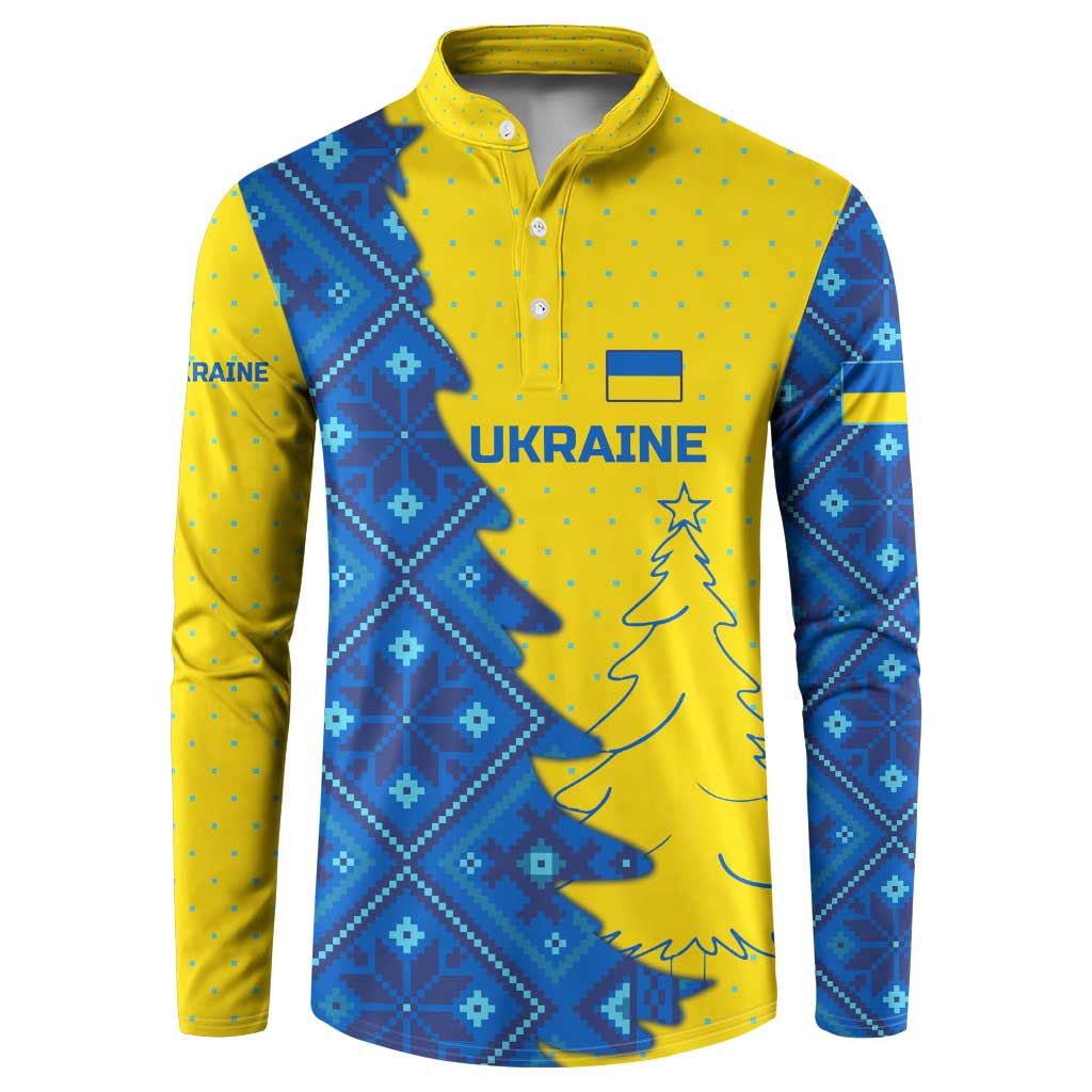 Ukraine Christmas Button Sweatshirt with Yellow and Blue Tree Design and Traditional Embroidery - Wonder Print Shop
