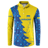 Ukraine Christmas Button Sweatshirt with Yellow and Blue Tree Design and Traditional Embroidery - Wonder Print Shop