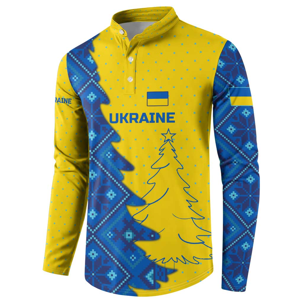 Ukraine Christmas Button Sweatshirt with Yellow and Blue Tree Design and Traditional Embroidery - Wonder Print Shop