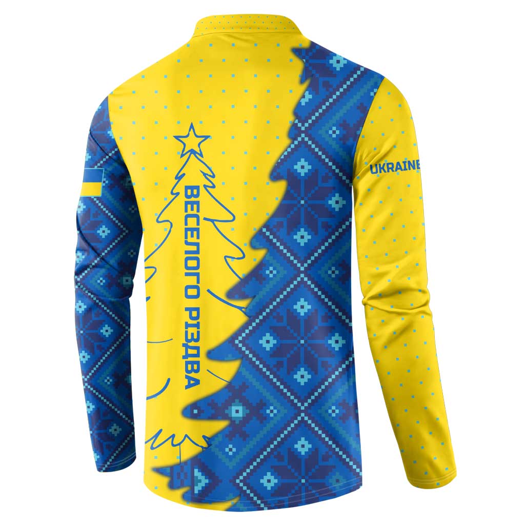 Ukraine Christmas Button Sweatshirt with Yellow and Blue Tree Design and Traditional Embroidery - Wonder Print Shop