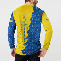 Ukraine Christmas Button Sweatshirt with Yellow and Blue Tree Design and Traditional Embroidery - Wonder Print Shop