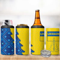 Ukraine Christmas 4 in 1 Can Cooler Tumbler with Yellow and Blue Tree Design and Traditional Embroidery - Wonder Print Shop