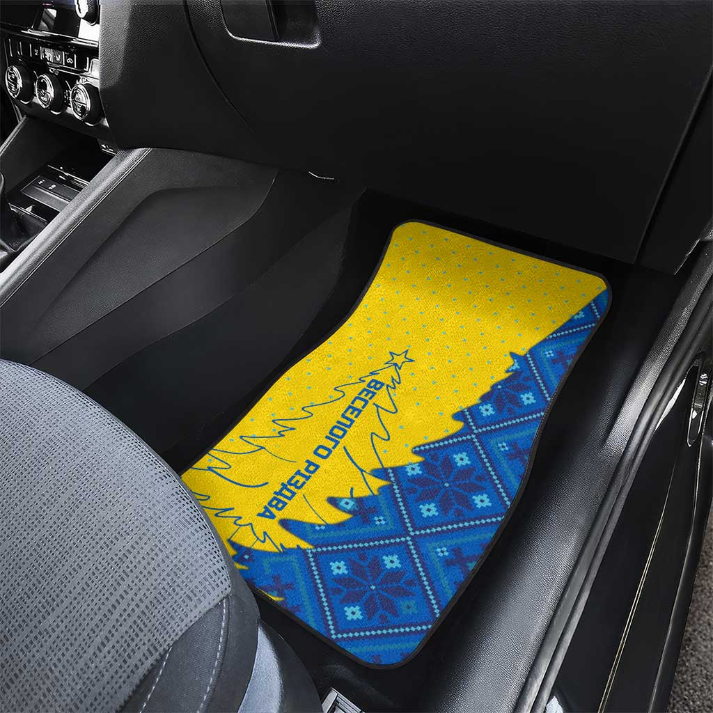 Ukraine Christmas Car Mats with Yellow and Blue Tree Design and Traditional Embroidery - Wonder Print Shop