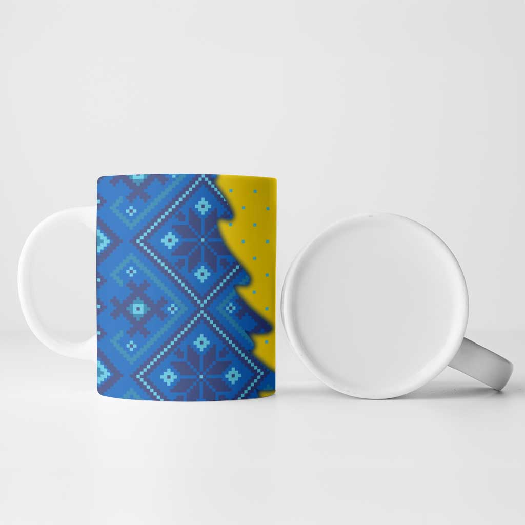 Ukraine Christmas Ceramic Mug with Yellow and Blue Tree Design and Traditional Embroidery - Wonder Print Shop