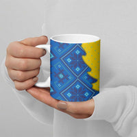 Ukraine Christmas Ceramic Mug with Yellow and Blue Tree Design and Traditional Embroidery - Wonder Print Shop