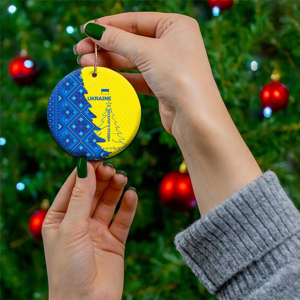 Ukraine Christmas Ceramic Ornament with Yellow and Blue Tree Design and Traditional Embroidery - Wonder Print Shop