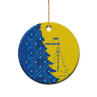 Ukraine Christmas Ceramic Ornament with Yellow and Blue Tree Design and Traditional Embroidery - Wonder Print Shop