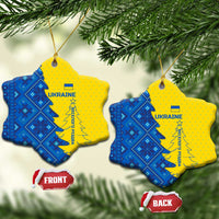 Ukraine Christmas Ceramic Ornament with Yellow and Blue Tree Design and Traditional Embroidery - Wonder Print Shop