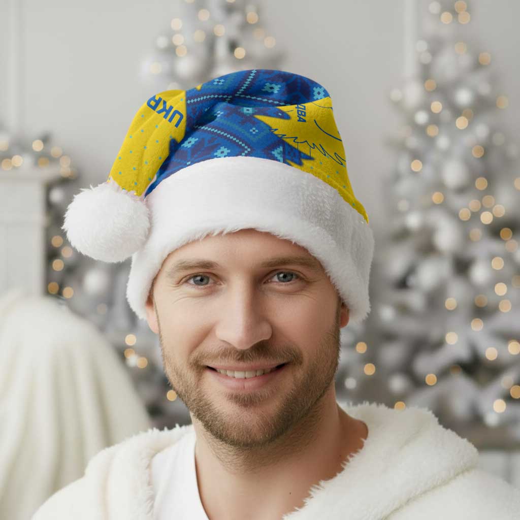 Ukraine Christmas Santa Hat with Yellow and Blue Tree Design and Traditional Embroidery - Wonder Print Shop