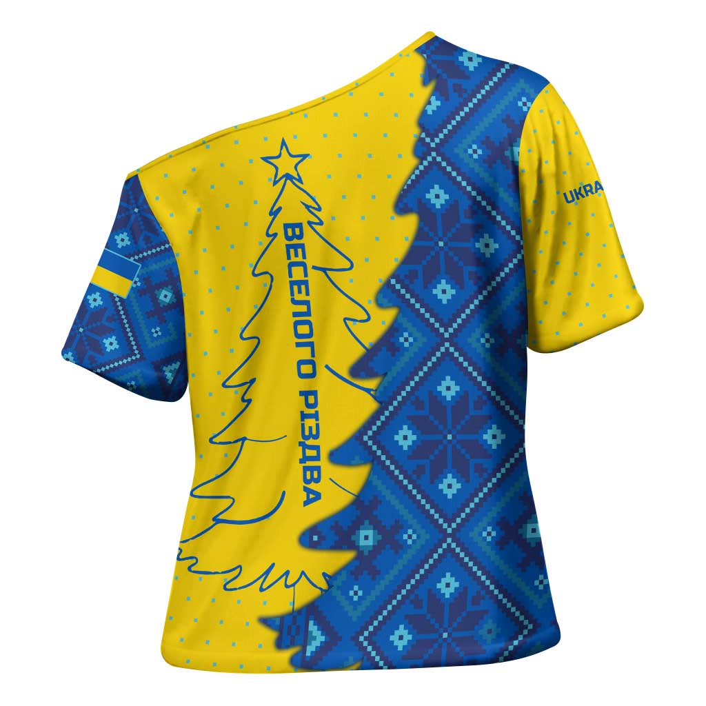 Ukraine Christmas Cross Shoulder Shirt with Yellow and Blue Tree Design and Traditional Embroidery - Wonder Print Shop