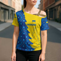 Ukraine Christmas Cross Shoulder Shirt with Yellow and Blue Tree Design and Traditional Embroidery - Wonder Print Shop