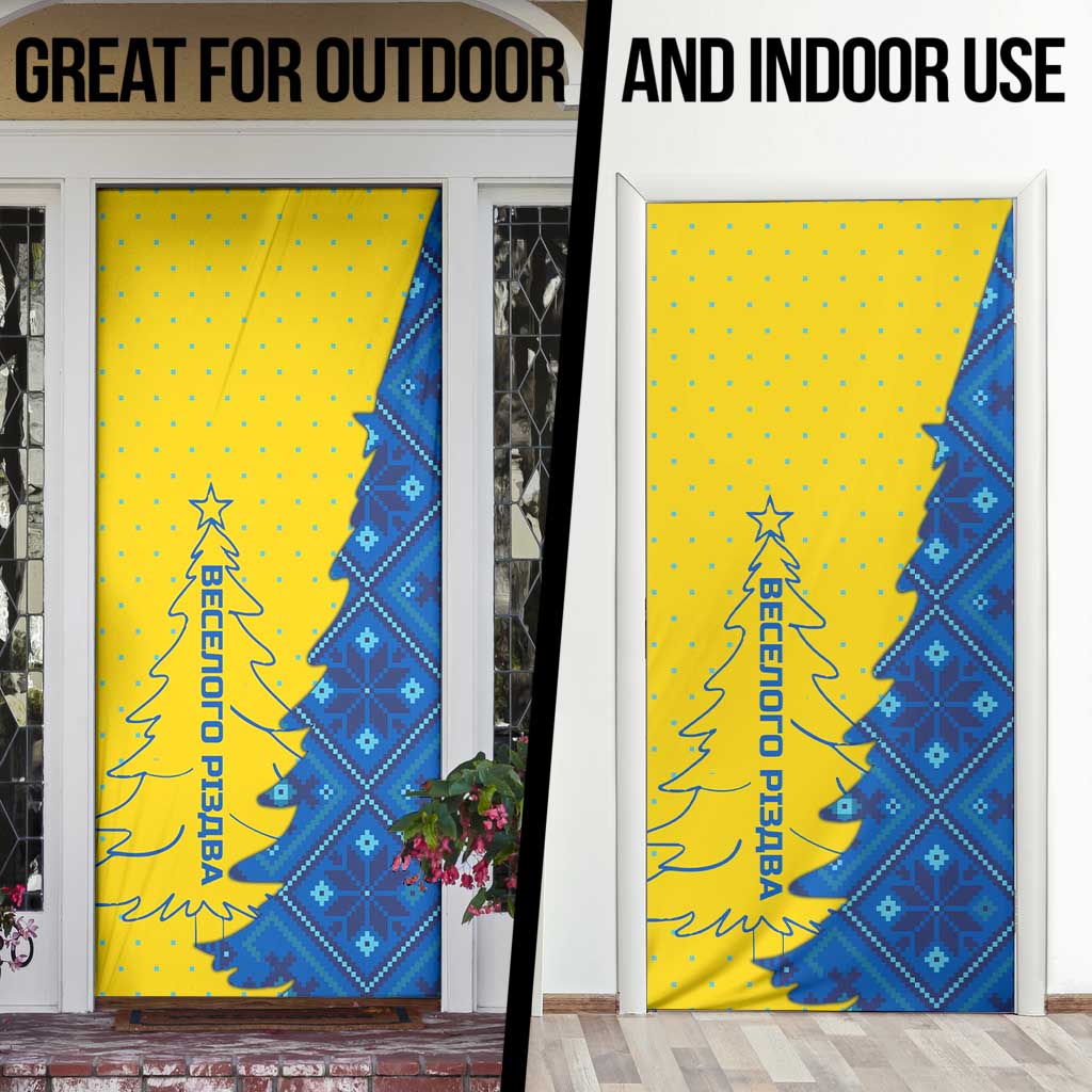 Ukraine Christmas Door Cover with Yellow and Blue Tree Design and Traditional Embroidery - Wonder Print Shop