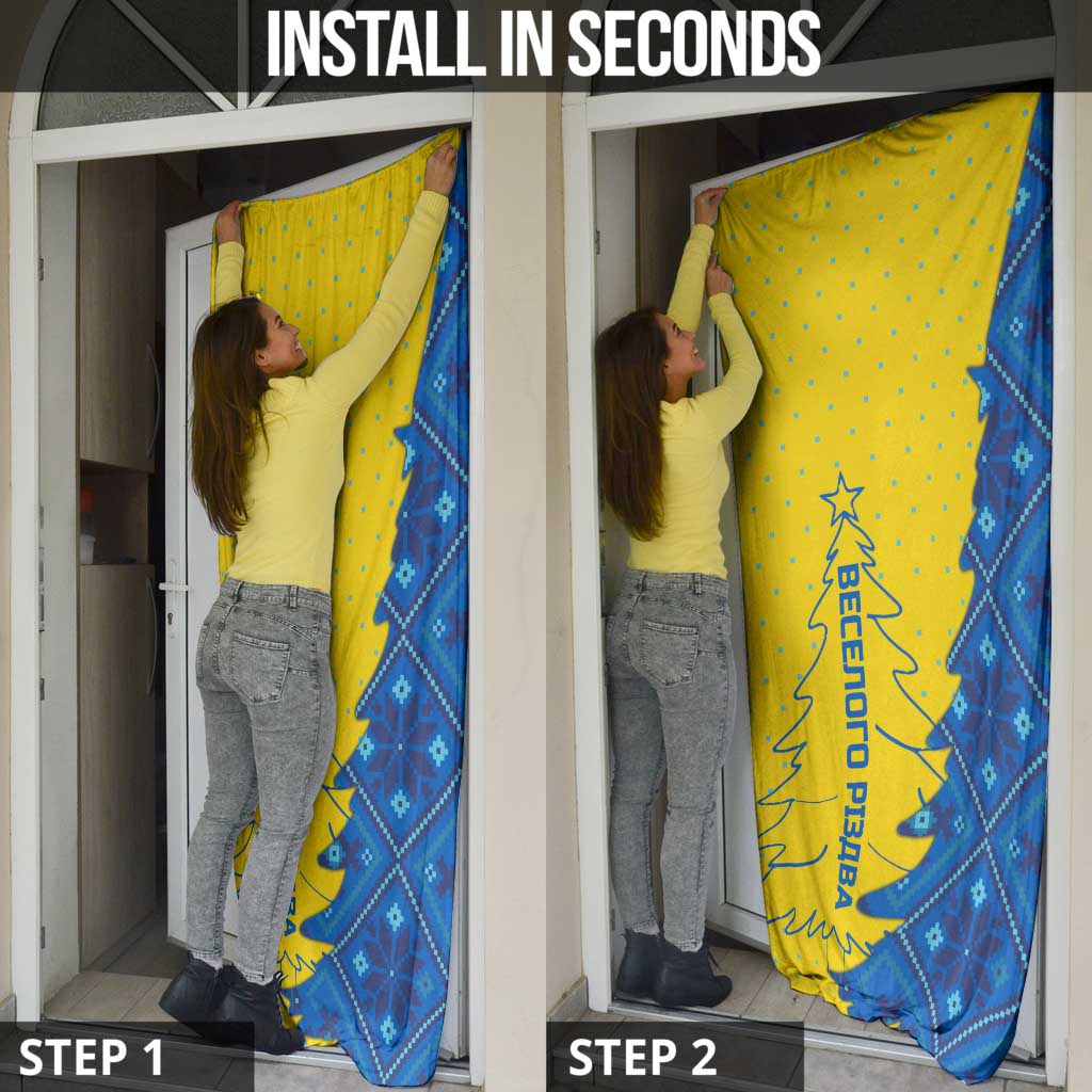 Ukraine Christmas Door Cover with Yellow and Blue Tree Design and Traditional Embroidery - Wonder Print Shop