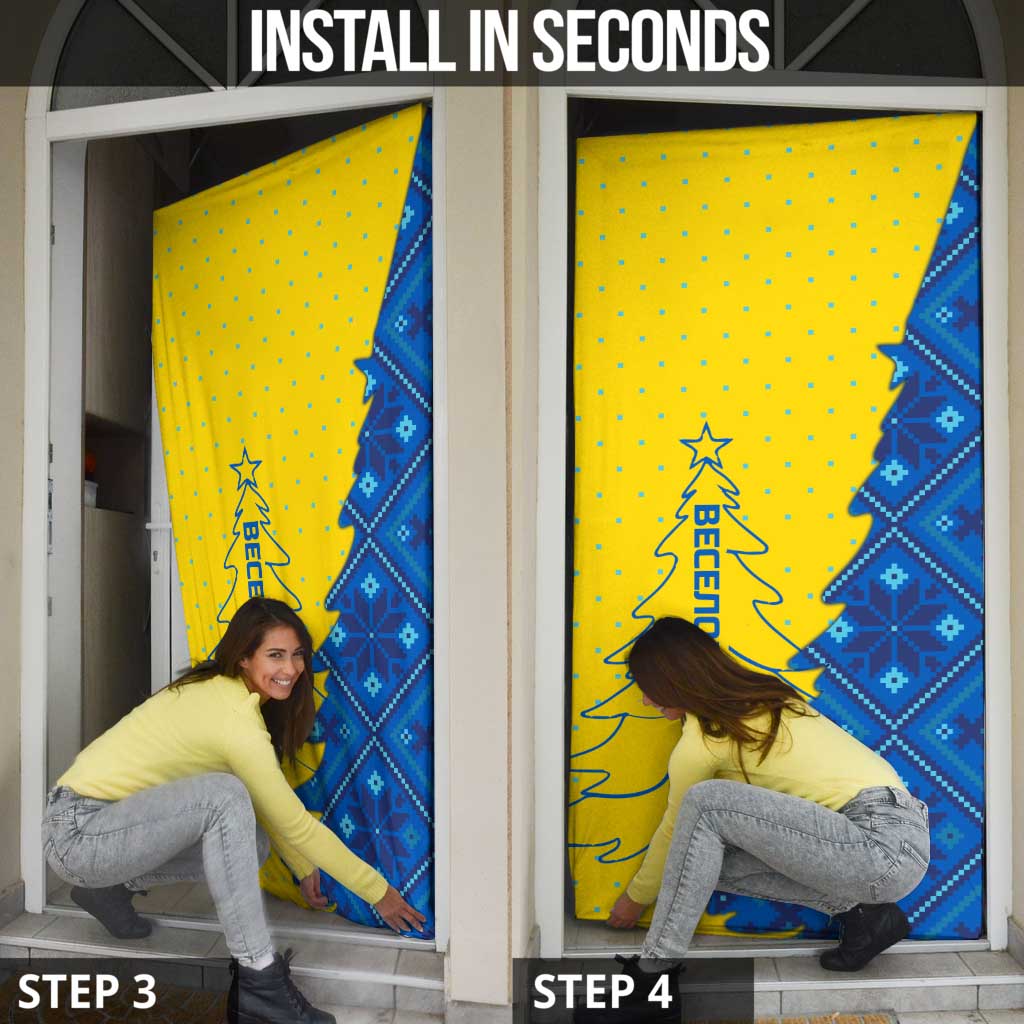 Ukraine Christmas Door Cover with Yellow and Blue Tree Design and Traditional Embroidery - Wonder Print Shop