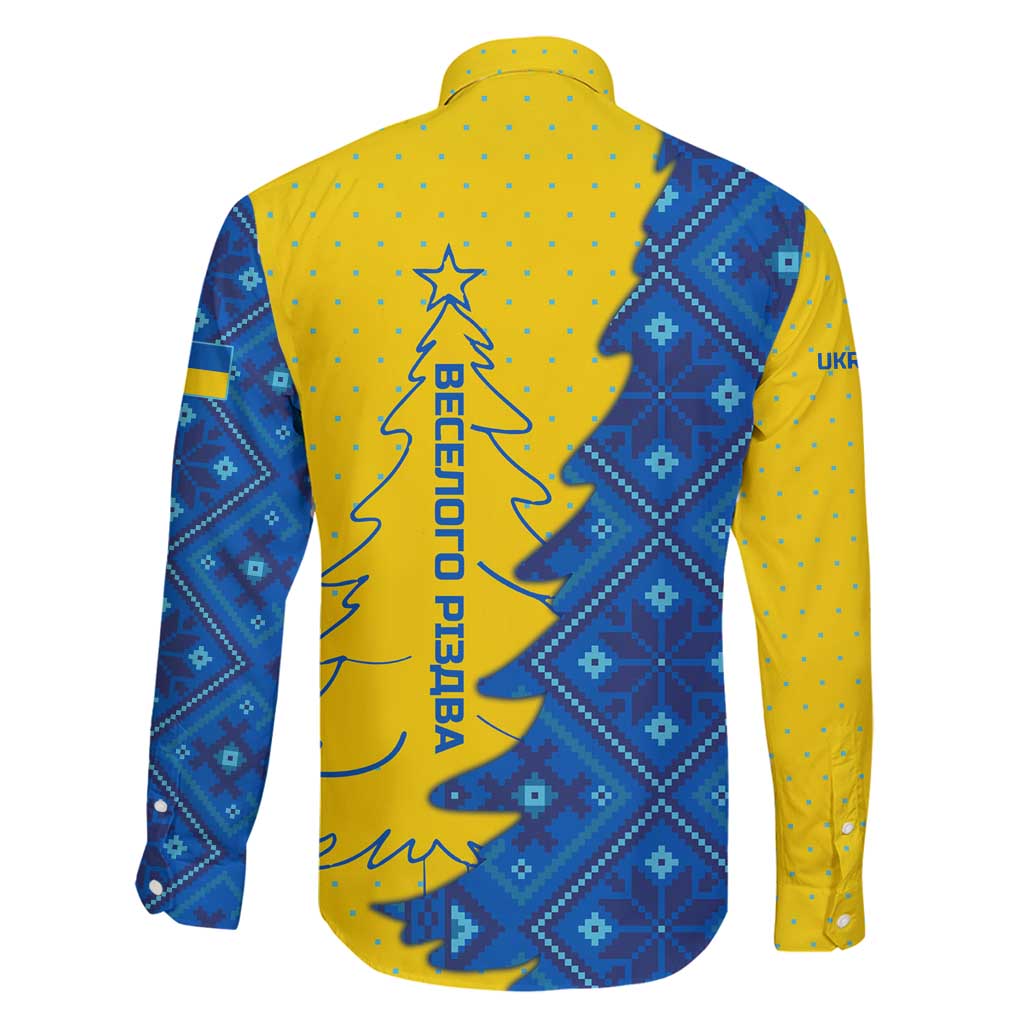 Ukraine Christmas Family Matching Long Sleeve Bodycon Dress and Hawaiian Shirt with Yellow and Blue Tree Design and Traditional Embroidery - Wonder Print Shop