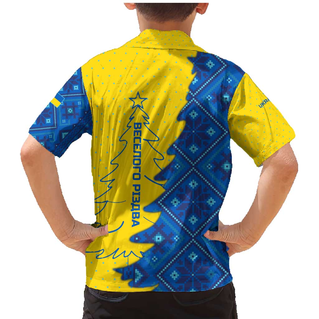 Ukraine Christmas Family Matching Mermaid Dress and Hawaiian Shirt with Yellow and Blue Tree Design and Traditional Embroidery - Wonder Print Shop