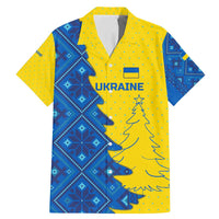 Ukraine Christmas Family Matching Mermaid Dress and Hawaiian Shirt with Yellow and Blue Tree Design and Traditional Embroidery - Wonder Print Shop