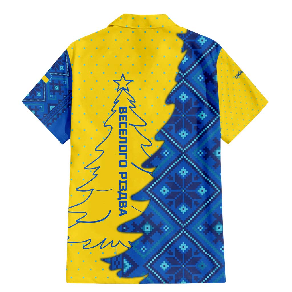Ukraine Christmas Family Matching Mermaid Dress and Hawaiian Shirt with Yellow and Blue Tree Design and Traditional Embroidery - Wonder Print Shop