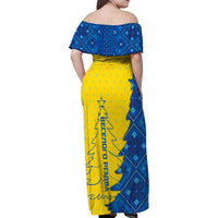 Ukraine Christmas Family Matching Off Shoulder Maxi Dress and Hawaiian Shirt with Yellow and Blue Tree Design and Traditional Embroidery - Wonder Print Shop