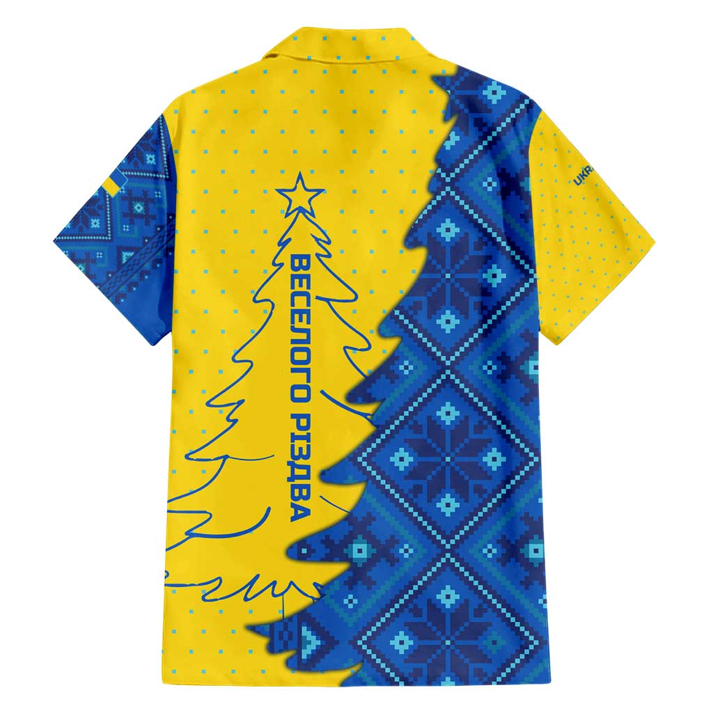 Ukraine Christmas Family Matching Short Sleeve Bodycon Dress and Hawaiian Shirt with Yellow and Blue Tree Design and Traditional Embroidery - Wonder Print Shop
