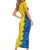 Ukraine Christmas Family Matching Short Sleeve Bodycon Dress and Hawaiian Shirt with Yellow and Blue Tree Design and Traditional Embroidery - Wonder Print Shop
