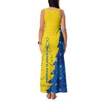 Ukraine Christmas Family Matching Tank Maxi Dress and Hawaiian Shirt with Yellow and Blue Tree Design and Traditional Embroidery - Wonder Print Shop