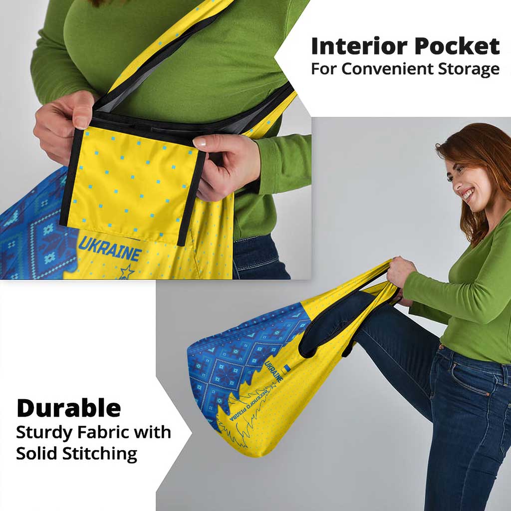 Ukraine Christmas Grocery Bag with Yellow and Blue Tree Design and Traditional Embroidery - Wonder Print Shop