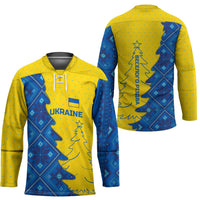 Ukraine Christmas Hockey Jersey with Yellow and Blue Tree Design and Traditional Embroidery - Wonder Print Shop