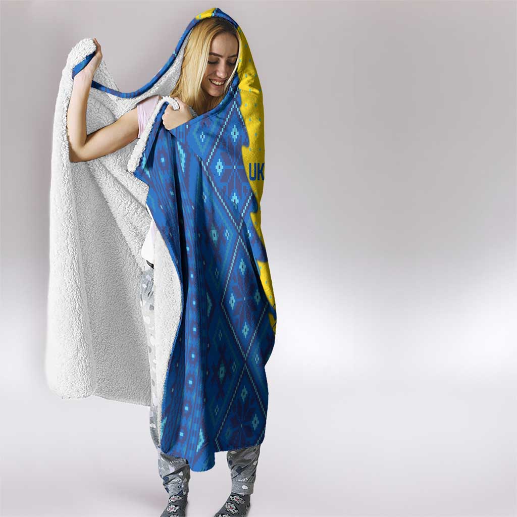 Ukraine Christmas Hooded Blanket with Yellow and Blue Tree Design and Traditional Embroidery - Wonder Print Shop