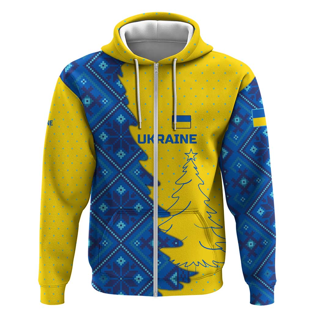 Ukraine Christmas Hoodie with Yellow and Blue Tree Design and Traditional Embroidery - Wonder Print Shop