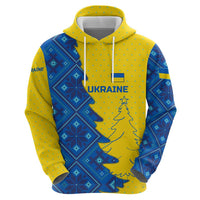 Ukraine Christmas Hoodie with Yellow and Blue Tree Design and Traditional Embroidery - Wonder Print Shop
