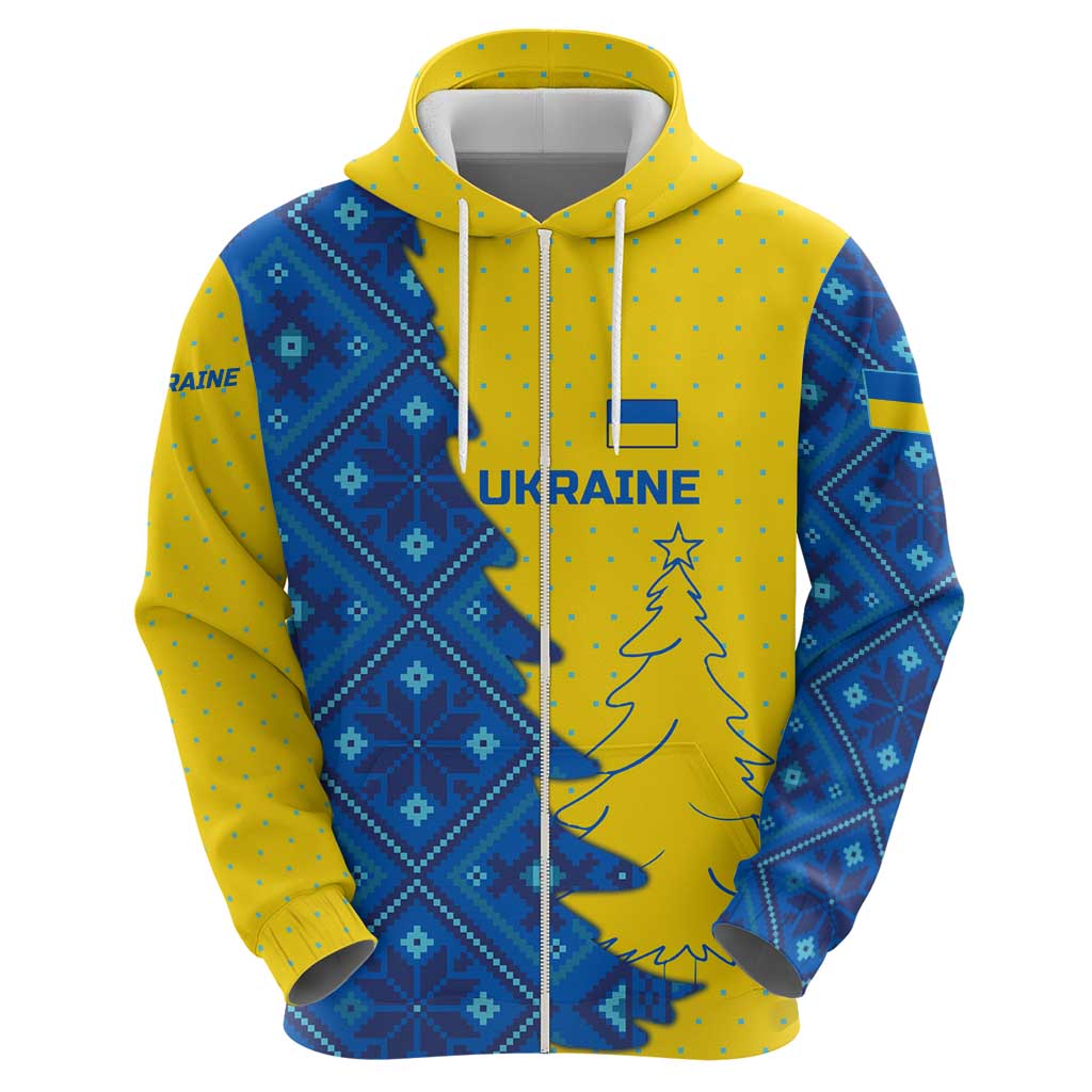Ukraine Christmas Hoodie with Yellow and Blue Tree Design and Traditional Embroidery - Wonder Print Shop