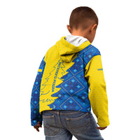 Ukraine Christmas Kid Hoodie with Yellow and Blue Tree Design and Traditional Embroidery - Wonder Print Shop