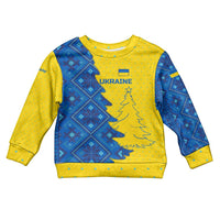 Ukraine Christmas Kid Ugly Christmas Sweater with Yellow and Blue Tree Design and Traditional Embroidery - Wonder Print Shop