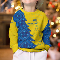 Ukraine Christmas Kid Ugly Christmas Sweater with Yellow and Blue Tree Design and Traditional Embroidery - Wonder Print Shop