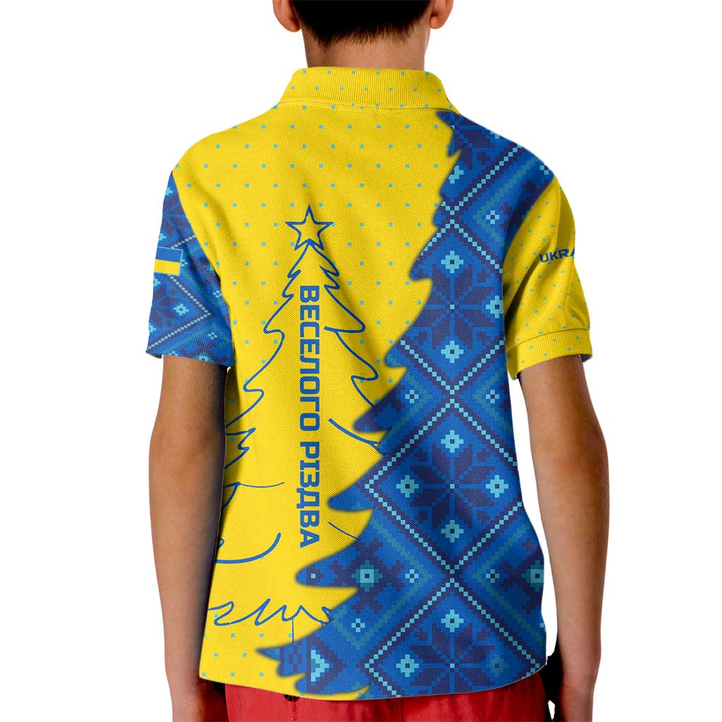Ukraine Christmas Kid Polo Shirt with Yellow and Blue Tree Design and Traditional Embroidery - Wonder Print Shop