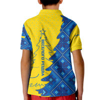 Ukraine Christmas Kid Polo Shirt with Yellow and Blue Tree Design and Traditional Embroidery - Wonder Print Shop